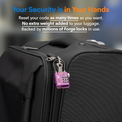 Forge TSA Approved Luggage Locks, Re-settable Combination with Alloy Body (Dark Purple 4 Locks) - color: Purple4PK