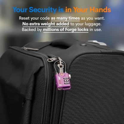 Forge TSA Approved Luggage Locks, Re-settable Combination with Alloy Body (Dark Purple 4 Locks) - color: Purple4PK
