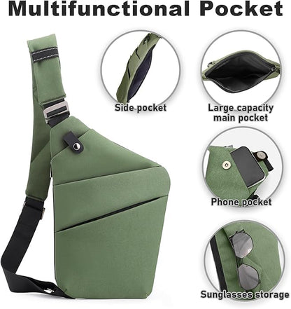 Anti Theft Travel Bag, One Shoulder Large Capacity Cross-body Bag Chest Fashion Lightweight Sling Bags for Travel Sports - color: Green, style: Left Shoulder