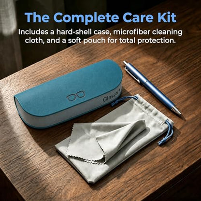 Glasses Case hard shell,3-in-1 Sunglasses Case & Eyeglass Case with Cleaning Cloth & Storage Pouch - color: Teal