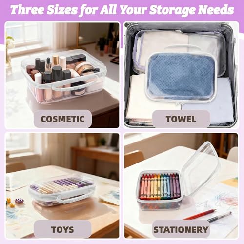 3 Pack Clear Hard Shell Zipper Cases with Handle, Waterproof Toiletry Bag for Travel, Diaper Bag Organizer Pouches, Nesting Pouches for Makeup, Toys, Snack Pouches, Stationery (White) - color: White