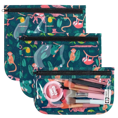 HIONXMGA TSA Approved Toiletry Bag, Set of 3 Clear Travel Toiletry Bag Quart Size Zipper Travel Pouch, Waterproof Makeup Cosmetic Bag for Women Men Kids Toiletries Carry on, Jungle - color: Jungle, Mixed Sizes