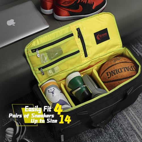 Sneaker Bag for Travel/Sneakerhead gift/Outdoor Sports Bag/Gym Bag /, A Multi-functional Travel Duffel Bag with 3 Adjustable Dividers, & Shoulder Strap,Made of Nylon, by Krone Kalpasmos-classic - color: Yellow