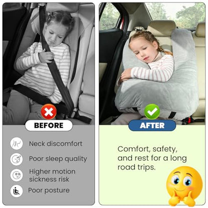Travel Pillow, Car Pillow for Kids & Adults, Kid Travel Sleeping Pillows for Neck & Body Support, Car Travel Essentials Pillow on Road Trips, Gray - color: Gray