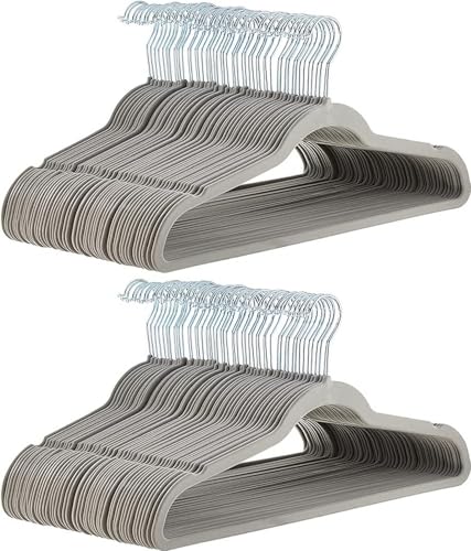 Amazon Basics Slim Velvet Non-Slip Space Saving Suit Clothes Hangers for Closet Organization, Gray/Silver, 100-Pack - color: Gray/Silver, size: Pack of 100