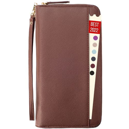 Travel Document Organizer - RFID Passport Wallet Case Family Holder Id Wristlet - color: Family Brown
