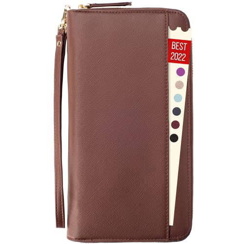 Travel Document Organizer - RFID Passport Wallet Case Family Holder Id Wristlet - color: Family Brown