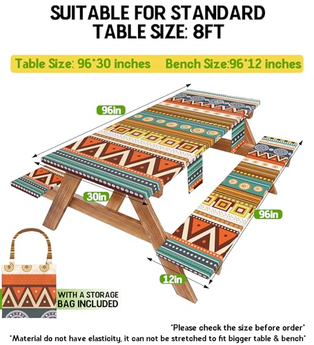 Fitted Picnic Table Cover with Bench Covers Fitted Rectangle Table Cloth Tablecloth Camping Gear Essentials Rv Accessories Road Trip Supplies Car Travel Must Have 8 Ft Foot Feet 96in Bohemian Boho - color: Yellow Boho, size: 96in