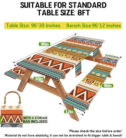 Fitted Picnic Table Cover with Bench Covers Fitted Rectangle Table Cloth Tablecloth Camping Gear Essentials Rv Accessories Road Trip Supplies Car Travel Must Have 8 Ft Foot Feet 96in Bohemian Boho - color: Yellow Boho, size: 96in
