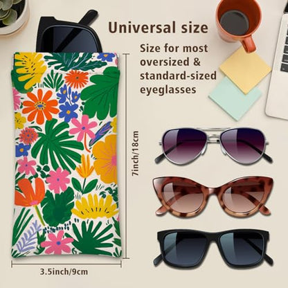 Eyeglass Cases 4 Pack,Boho Floral Pattern Sunglasses Case,PU Leather Soft Eye Glass Pouch for Women Men Student - color: Grass Green
