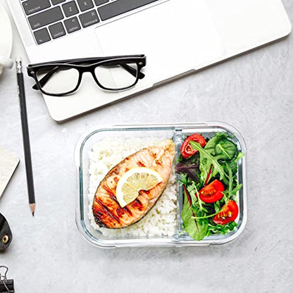 M MCIRCO [5-Pack,36 Oz] Glass Meal Prep Containers 2 Compartments Portion Control with Upgraded Snap Locking Lids Glass Food Storage Containers, Microwave, Oven, Freezer and Dishwasher (4.5 Cups) - color: Gray