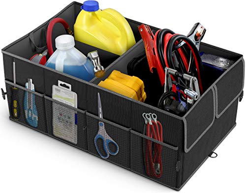 EPAuto Foldable Car Trunk Organizer, 3-Compartment with Removable Divider, Black - color: Black, size: 3-Compartment w/o Lids