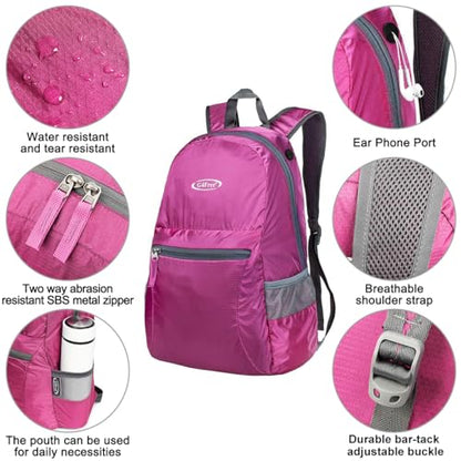G4Free 20L Lightweight Packable Backpack Travel Hiking Daypack Foldable Backpack for Men Women - color: A-pink