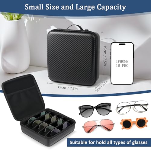 Travel Sunglasses Organizer, Hard Shell Sunglass Case Adjustable Slots for Multiple Sunglass Eyeglass Case - style: Black + 5 Slots