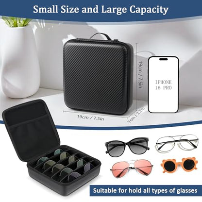 Travel Sunglasses Organizer, Hard Shell Sunglass Case Adjustable Slots for Multiple Sunglass Eyeglass Case - style: Black + 5 Slots