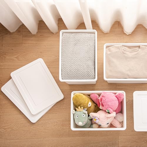 YUNGSHY 4 Pack 27 Quart White Large Stackable Storage Bins With Lids,Bathroom Closet Undersink Organizers and Storage Containers and Durable Nestable Closet, Garage, Totes (white, 27Qt.-4Pack) - size: 27Qt.-4Pack