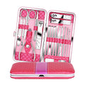 Teamkio 18pcs Manicure Set Pedicure Nail Clippers Set Travel Hygiene Kit Stainless Steel Professional Cutter Care Set Scissor Tweezer Knife Ear Pick Tools Grooming Kits with Leather Case - color: Pink