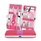Teamkio 18pcs Manicure Set Pedicure Nail Clippers Set Travel Hygiene Kit Stainless Steel Professional Cutter Care Set Scissor Tweezer Knife Ear Pick Tools Grooming Kits with Leather Case - color: Pink