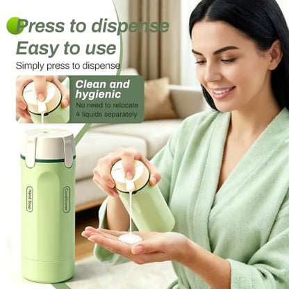 4 in 1 Travel Dispenser Bottle, 4 Pack 30ML Travel Bottles for Toiletries, 4 in 1 Travel Dispenser with Label, Leakproof & TSA Approved Portable Containers for Shampoo Lotion Conditioner Cream