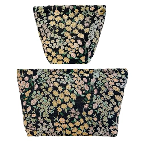 2 Pcs Makeup Bags, Large Cosmetic Bag Travel Toiletry Bag Organizer for Women, Embroidery Craft, Floral Makeup Bag Small Cosmetic Pouch Purse with Zipper Gifts for Girls Teen - color: A04-flower