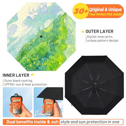 SY COMPACT Travel Umbrella - Windproof Automatic Compact Umbrella for Rain, Lightest 8-Rib, Small, Strong & Portable, Durable Grip, Fits Backpack & Car, Factory Direct (UV Available) - color: Castle