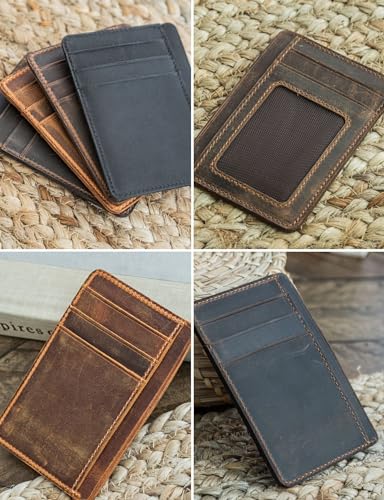 Handcrafted Genuine Leather Wallets, Minimalist Cardholders, and Passport Covers, Handmade Gift - color: Chestnut, style: Windowed Cardholder