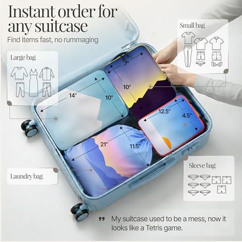 Well Traveled 8 pcs Compression Packing Bags Cubes Set with HybridMax Double-Capacity Design - Packing Cubes for Travel Compression to Maximize Limited Luggage Space, Vista - color: Vistas, size: 8-piece