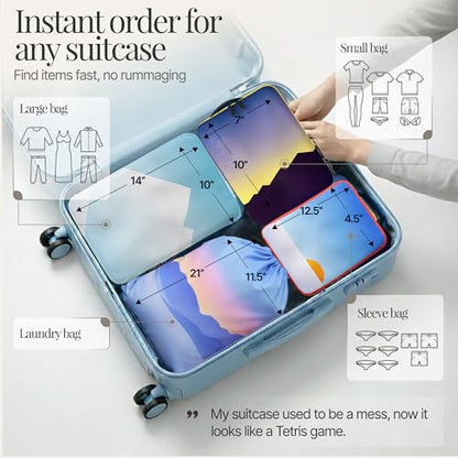 Well Traveled 8 pcs Compression Packing Bags Cubes Set with HybridMax Double-Capacity Design - Packing Cubes for Travel Compression to Maximize Limited Luggage Space, Vista - color: Vistas, size: 8-piece
