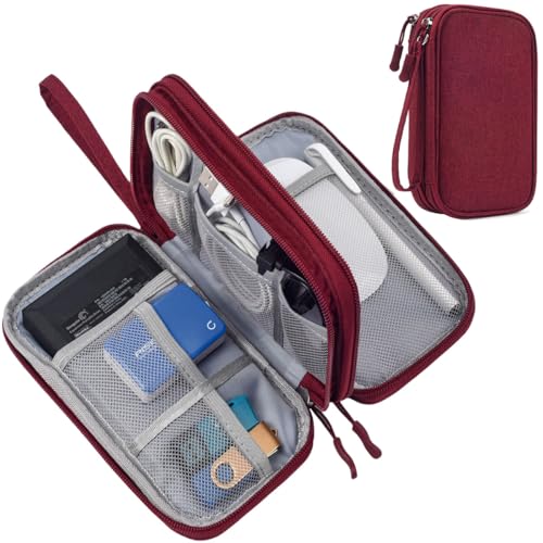CAAORDKSO Electronic Cord Organizer Travel Case, Travel Cable Organizer Bag, Waterproof Electronic Accessories Carry Pouch for Cable, Cord, USB, Charger, Phone, Power Bank, Earphone (Wine Red, Medium) - color: Wine Red, size: Medium