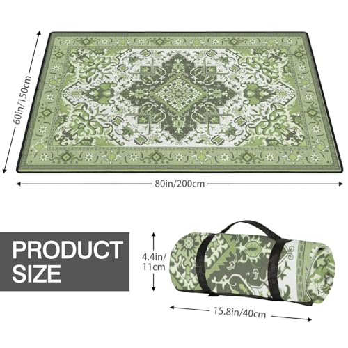 Supfitness Extra Large Picnic Blankets Waterproof Foldable (60"x 80") Beach Blanket Waterproof Sandproof,3-Layer Thicking Mat Outdoor Packable Camping Blanket - color: Boho-green, size: 60x80in