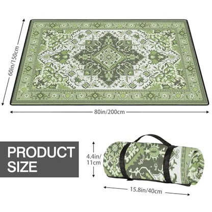 Supfitness Extra Large Picnic Blankets Waterproof Foldable (60"x 80") Beach Blanket Waterproof Sandproof,3-Layer Thicking Mat Outdoor Packable Camping Blanket - color: Boho-green, size: 60x80in
