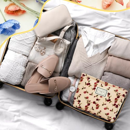Sanwuta 4 Pcs Corduroy Cosmetic Bags Floral Makeup Bag Corduroy Cosmetic Pouch Flower Travel Toiletry Zipper Bag Large Capacity Aesthetic Purse Organizer Cute Handbags for Women, Girls Gifts, 4 Styles