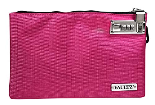 Vaultz Money Bag with Lock - 7 x 10 Inches, Men & Women's Locking Accessories Pouch for Cash, Bank Deposits, Wallet, Medicine, Phone and Credit Cards - Pink - color: Pink, size: 7x10