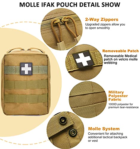 First Aid Pouch Empty Small, Tactical Molle EMT Pouch Compact Medical IFAK Rip Away Untility Bag Pouches - color: TAN