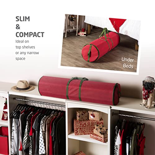 ZOBER Round Christmas Gift Wrapping Paper Organizer Storage - 40 Inch Gift Wrap Storage Containers - Wrapping Paper Holder, Waterproof, Fits 25 Standard Rolls - Red - color: Red and Green Fabric Round