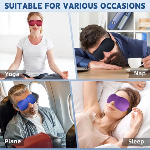 4-Pack Eye Masks for Sleep with Adjustable Strap Comfortable Sleep Masks for Women and Man Night Sleep, Travel, Nap Red - color: Black&purple&blue&red