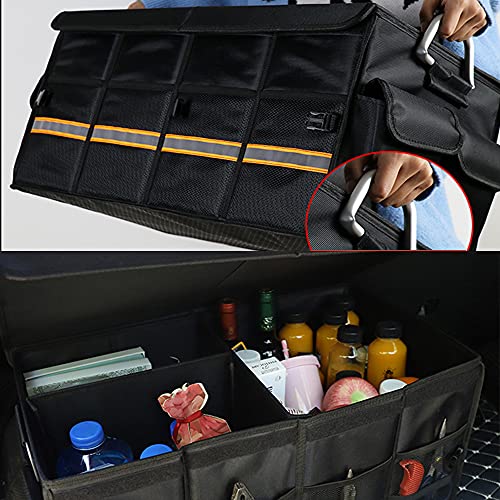 Tianle Car Trunk Organizer - Collapsible Trunk Organizer & Lid Foldable Cover Aluminium Alloy Handle Reflective Strip for Auto, SUV, Truck, Minivan (L Black) - color: L Black