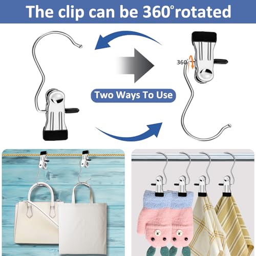 Boot Hangers for Closet,30 Pack Laundry Hooks with Clips,Stainless Steel Boot Hanger Clips,Portable Hangers Single Clip Space Saving Boot Clips for Hanging (Black) - color: Black