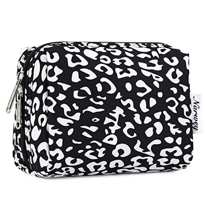 Narwey Small Cheetah Makeup Bag for Purse Mini Cosmetic Bag Travel Makeup Pouch Zipper Pouch Cute Make up Bags with Compartments for Women Girls (Black Leopard, Small) - color: Black Leopard, style: Small