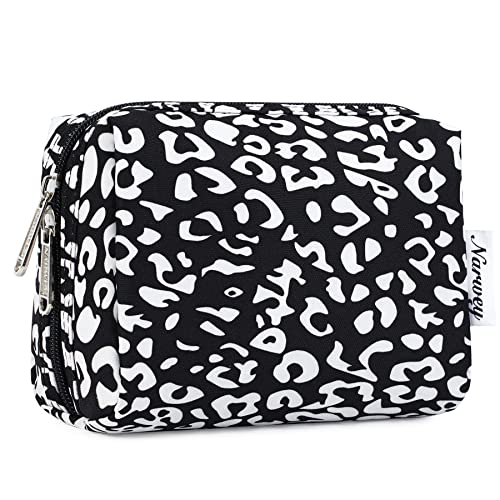 Narwey Small Cheetah Makeup Bag for Purse Mini Cosmetic Bag Travel Makeup Pouch Zipper Pouch Cute Make up Bags with Compartments for Women Girls (Black Leopard, Small) - color: Black Leopard, style: Small