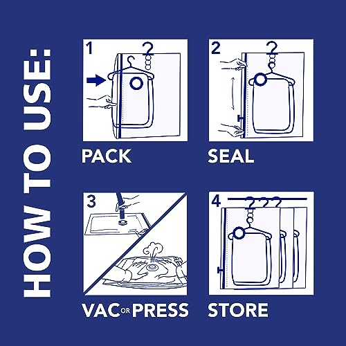 Hefty Hanging Compression Bags 3 Extra Long Vacuum Garment Storage Bags for Clothes, Travel, Closet Organization (60 X 27 Inches) (X-Large) - size: X-Large