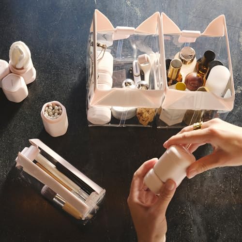 Cadence Travel Containers - Daily Routine Capsule Set - Magnetic Containers with Lids,4 Flex Mediums (1.32oz) & 3 Flex Smalls (0.56oz) - Shampoo, Conditioner, Body Wash, Pills, & More - Petal - color: Petal