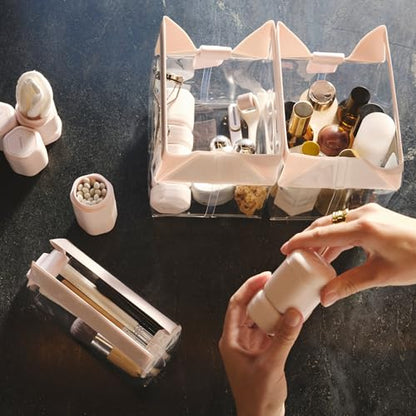 Cadence Travel Containers - Daily Routine Capsule Set - Magnetic Containers with Lids,4 Flex Mediums (1.32oz) & 3 Flex Smalls (0.56oz) - Shampoo, Conditioner, Body Wash, Pills, & More - Petal - color: Petal
