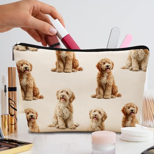 Labradoodle Dog Makeup Bag, Labradoodle Lovers Gifts Cosmetic Bag for Women, Dog Mom Lovers Owner Gifts for Women Christmas, Pet Lover Gift Zipper Travel Makeup Pouch for Purse - color: labradoodle