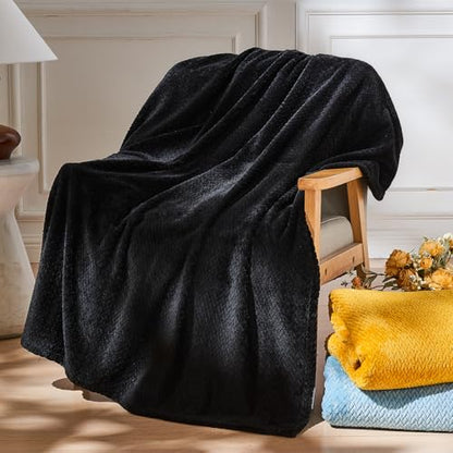 NEWCOSPLAY Super Soft Twin Blanket Black Premium Silky Flannel Fleece Leaves Pattern Lightweight Bed Blanket All Season Use (Black, Twin(60"x80")) - color: Black, size: Twin(60"x80")