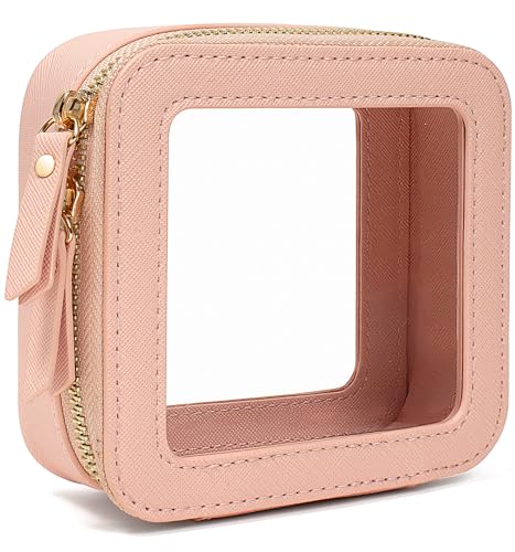 LETGO Clear Makeup Bag Sunscreen Bag Small Mini Travel Toiletry Bag Cosmetic Organizer,TSA Approved Waterproof PU Leather Portable Cosmetic Pouch for Summer Beach Vacation,Pool &Gym(Mini Pink) - color: Pink, style: Mini