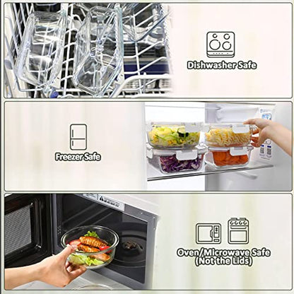 M MCIRCO 10-Pack 22 Oz Glass Meal Prep Containers with Lids - Microwave, Oven, Freezer & Dishwasher Safe - White - color: white