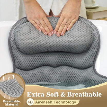Bath Pillow Luxury Bathtub Pillow, Extra Soft & Comfortable Bath Pillow for Tub Head Neck and Back Support, with 4D Air Mesh Cushions & Non-Slip Suction Cups - Great Bath Gifts (Gray) - color: Gray