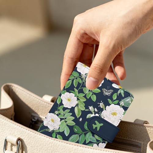 Passport Holder, Travel Wallet Cover with Pen Loop | Cute RFID Blocking Leather Case with Magnetic Closure for Travel Essentials-flower - color: P-Butterfly