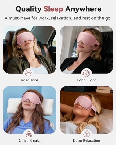 Weighted Blackout Sleep Mask for Women, 3D Contoured Zero Eye Pressure, Lash-Friendly Deep Eye Cups, Adjustable Slide Buckle Strap, Night Shift Nurse Essentials for Day Sleep & College Dorm Naps(Pink) - color: Pink